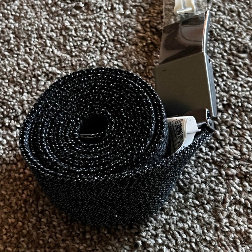 Sun Stone Belt Black Silver Metallic Woven Casual XL 42-44